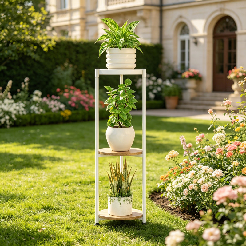 Support pour plante à 3 niveaux, Brun / Blanc
