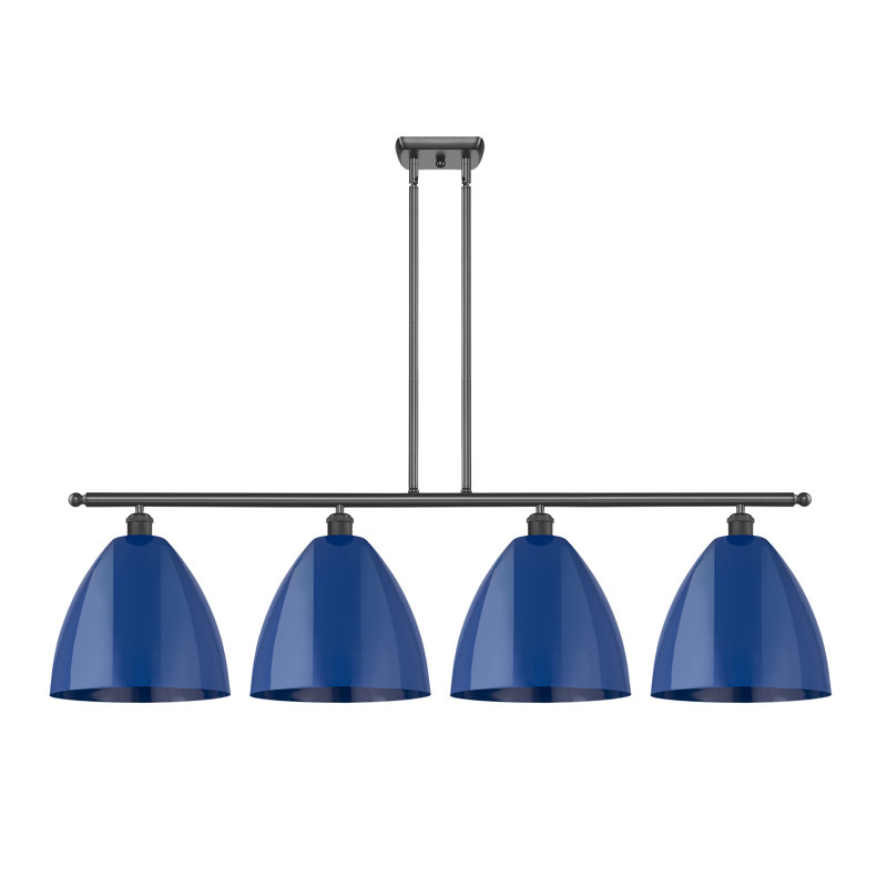 Luminaire suspendu 4 lumières pour îlot de cuisine, Noir mat, Bleu