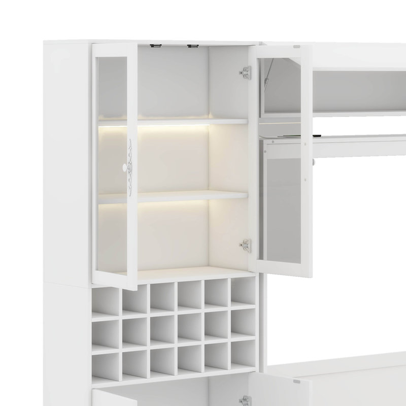 Lit escamotable mural Murphy avec canapé, tablettes, USB et lumière, Blanc, Grand lit