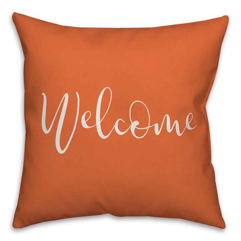  Housse et insert de coussin carré Welcome, Orange, H 16 po x l 16 po