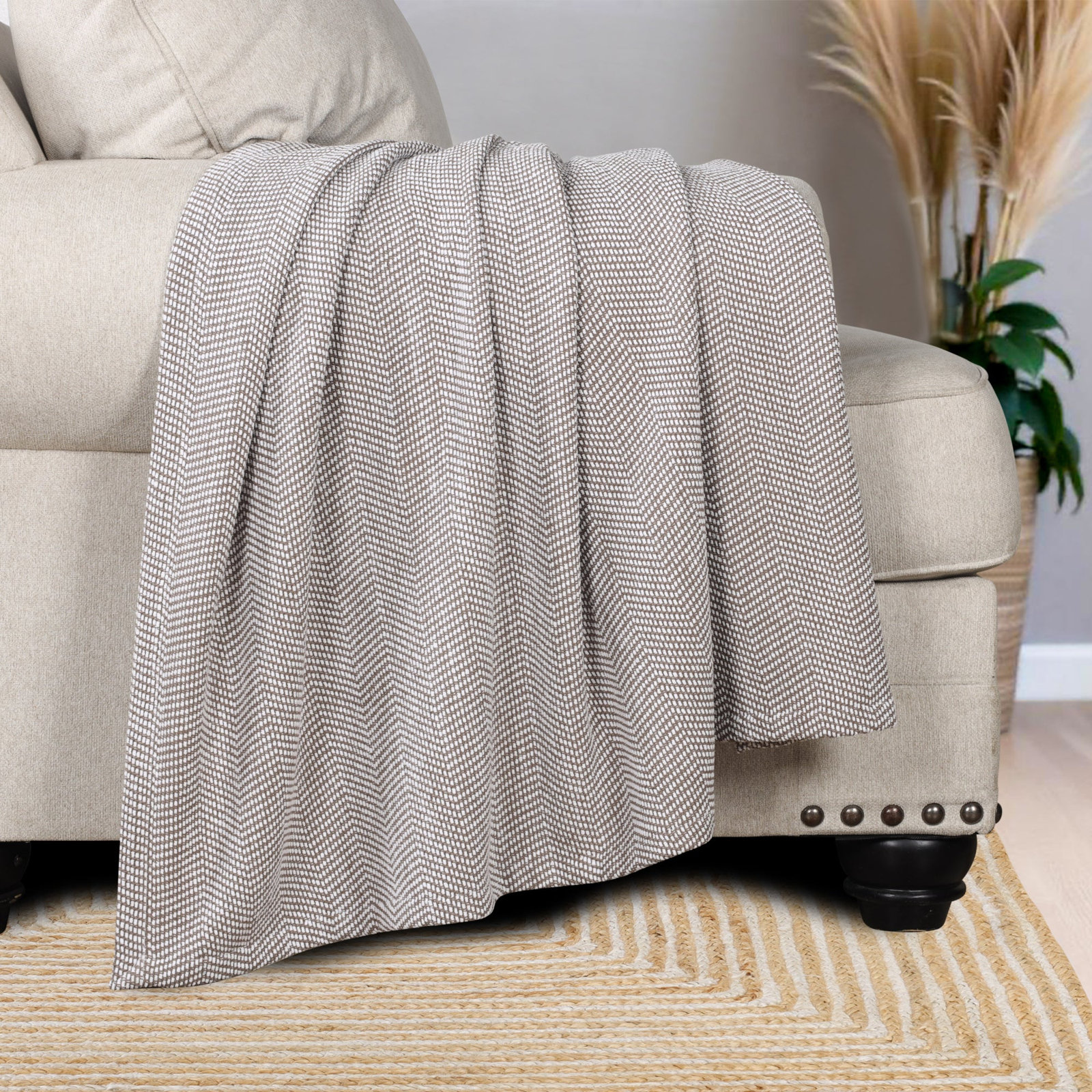 Cotton Woven Throw Blanket, Throw, Brown