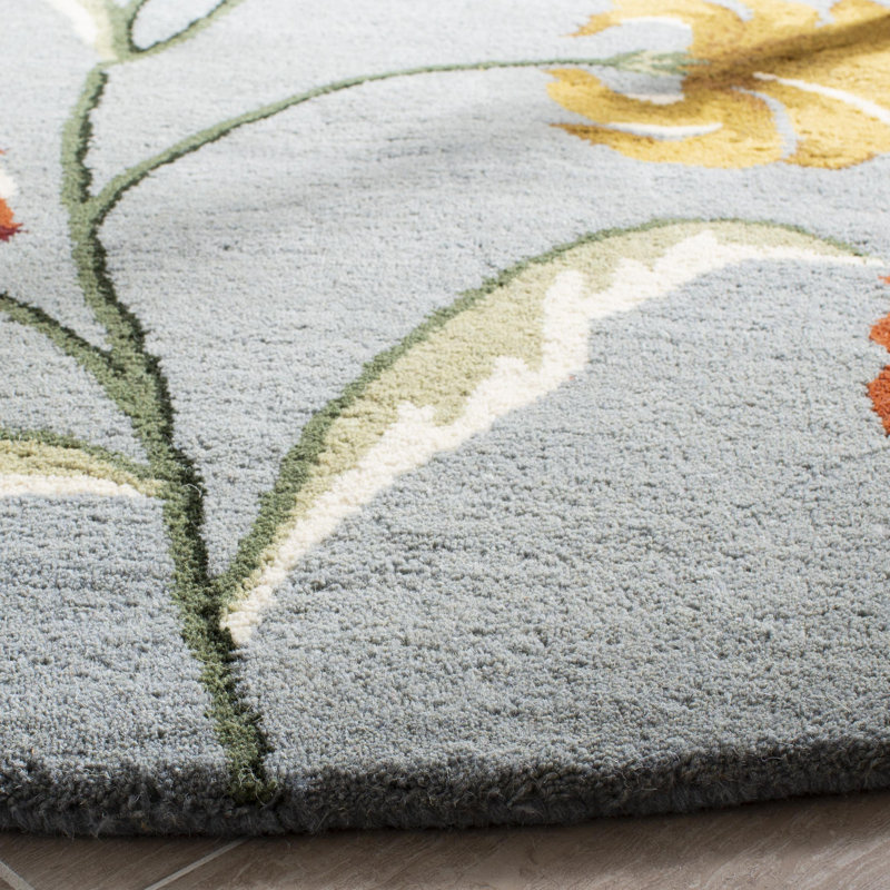 Tapis floral en laine et viscose touffeté à la main Avayah Soho, Rond 6 pi