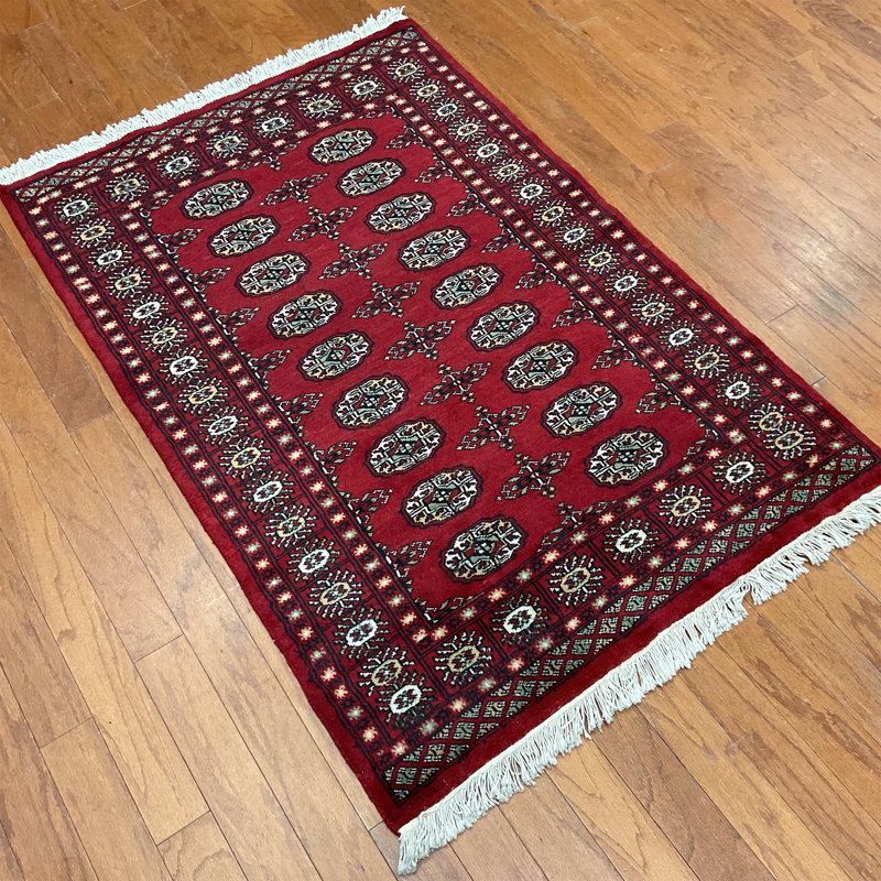  Tapis en laine Bokhara fabriqué à la main, Rectangle 3 pi 1 po x 4 pi 6 po