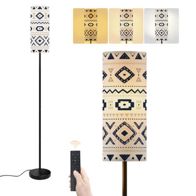 Floor Lamp Geometric Southwestern Aztec boho Vertical Stripes Beige black Dimmable Modern Standing Lamp with Remote Control Footswitch Bulb Lampshade Tall Pole Corner Lamp for Living Room Bedroom Office