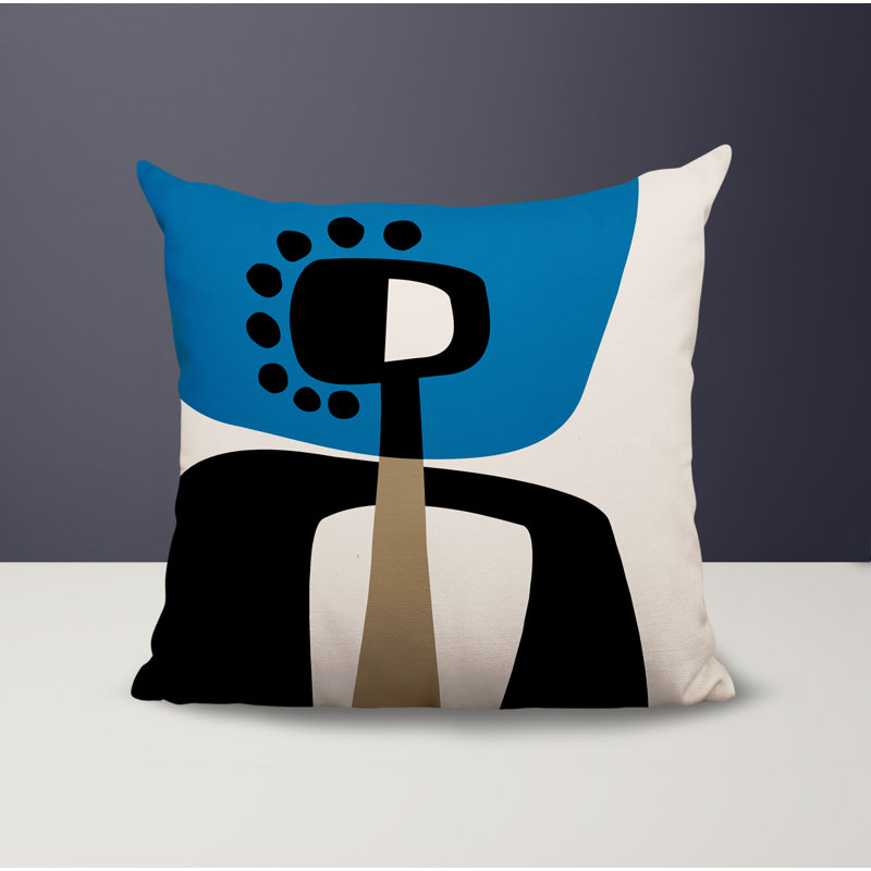 Oreiller carré réversible intérieur / extérieur Tobe Minimalist, H 17 po x l 17 po, Turquoise / noir / blanc cassé