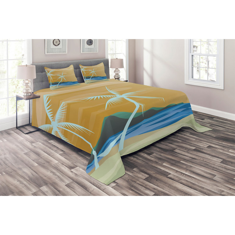Island Coastal Polyester Coverlet, King Bedspread + 2 Shams