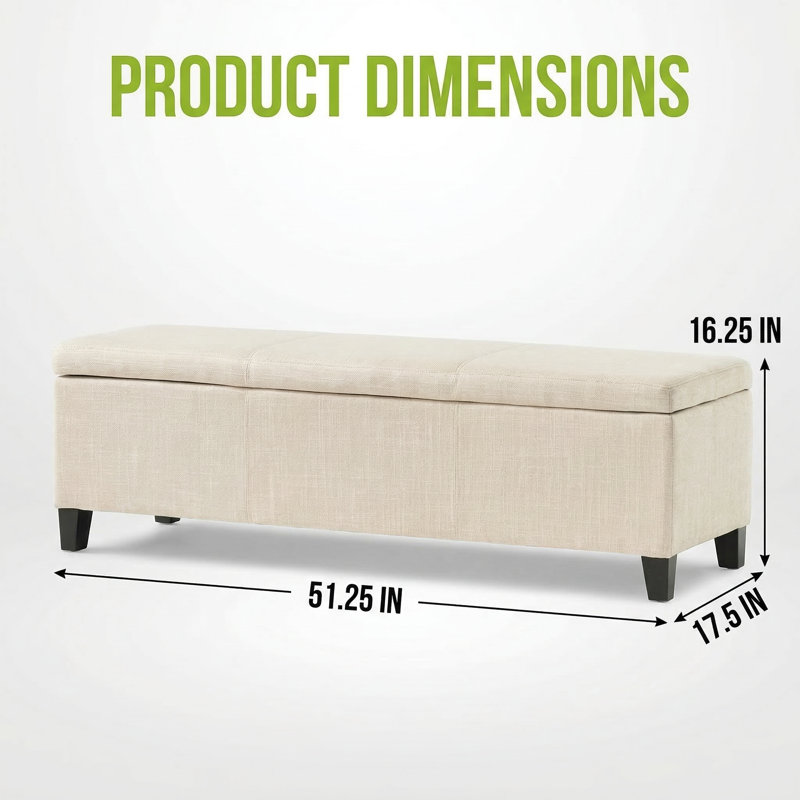 Banc rembourré avec repose-pieds avec rangement et pieds en bois massif, Beige clair