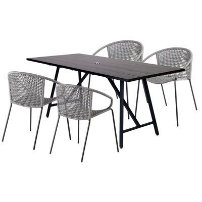 Ensemble de salle à manger 5 pièces Horatio en eucalyptus foncé et métal avec corde grise