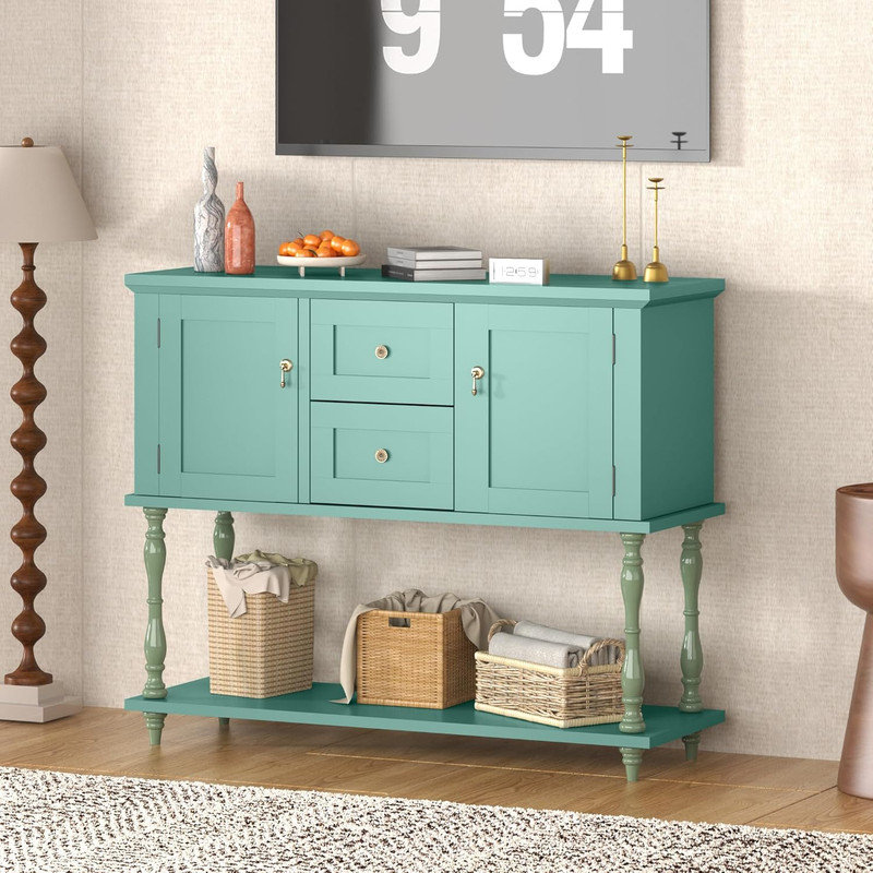 Entryway Table with 2 Drawers, 42" Vintage Console Table with Storage Shelf and 2 Doors, Farmhouse Buffet Sideboard Cabinet for Hallway, Living Room, Entryway