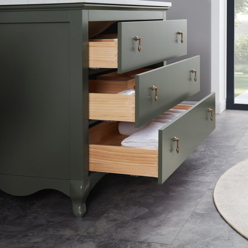 42" Cadet Finish Solid Wood Sink Vanity  With 1' Artificial Stone Top, Pewter Green