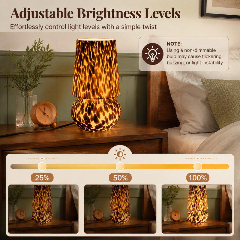 Lampe de table moderne en verre champignon écaille de tortue de 25 cm avec variateur pour une utilisation de chevet