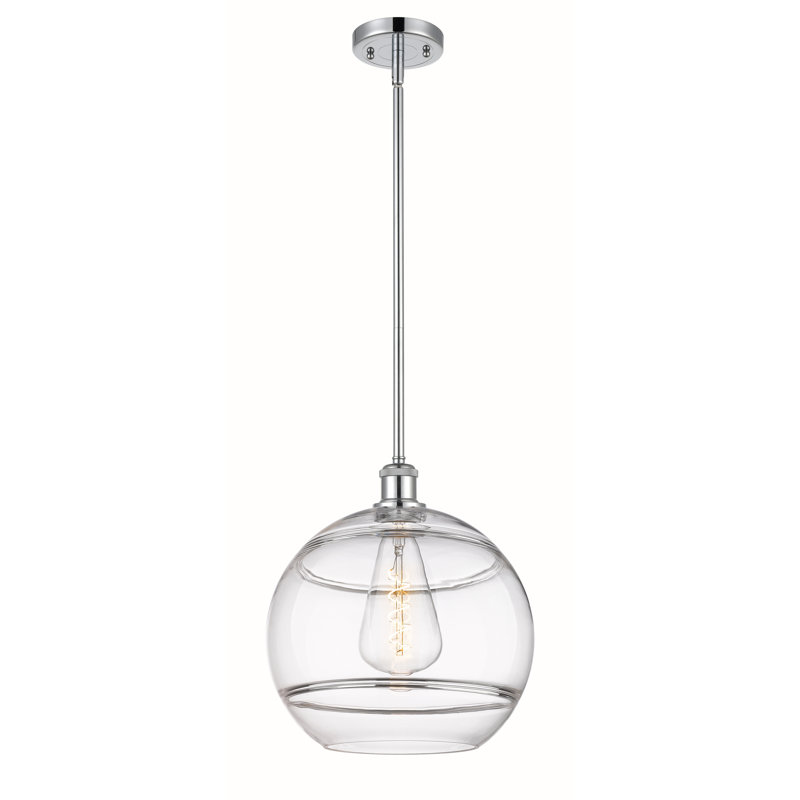 Luminaire suspendu avec tige 1 lumière Ballston Bienes-516-G556, H 13,38 po x l 12 po x P 12 po, Transparent, Chrome poli