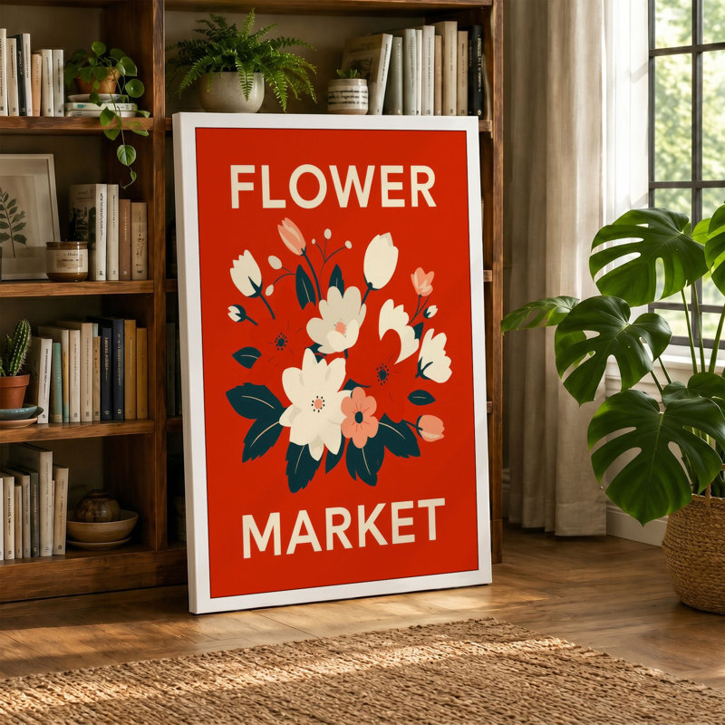 Flower Market Botanical - Wrapped Canvas, 24x16 - 61.0 x 40.6 cm, Cream Border