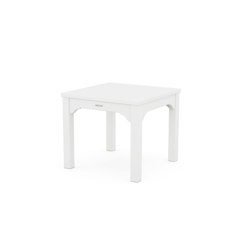 Chinoiserie Square Plastic Outdoor Side Table, White