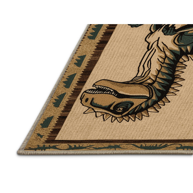 Tapis beige dinosaures lavable à la machine, Rectangulaire 2 pi x 3 pi