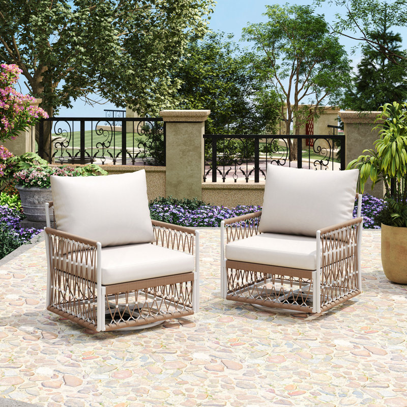 [Ensemble de 2] Méridienne d'extérieur pivotante à 360 ° avec corde tissée à la main et structure en acier thermolaqué, coussins imperméables pour patio, jardin, bord de piscine