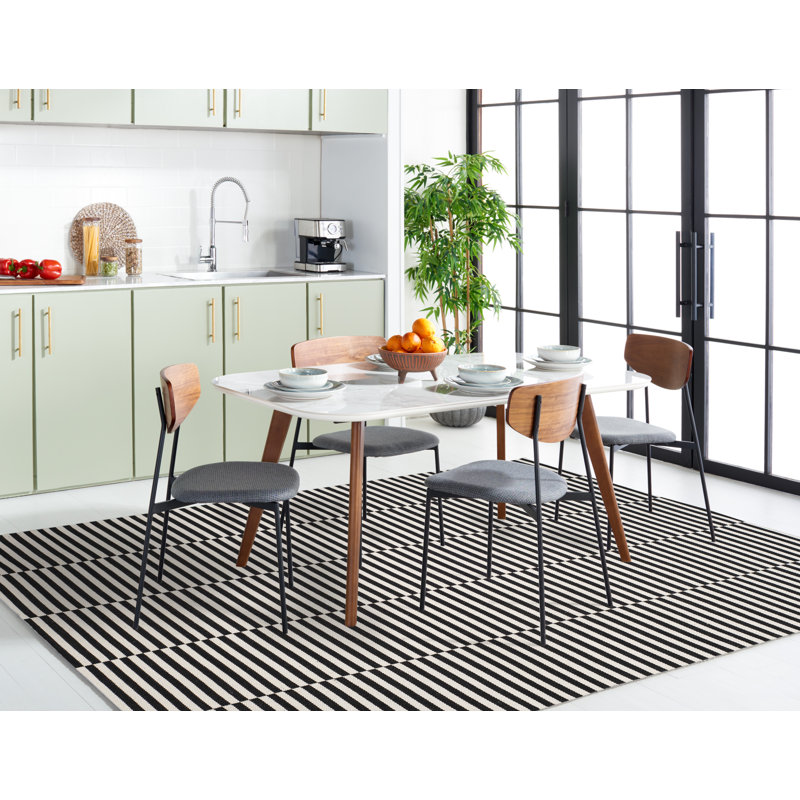 Ilona Striped Handmade Flatweave Cotton Ivory/Black Area Rug, Rectangle 10' x 14'