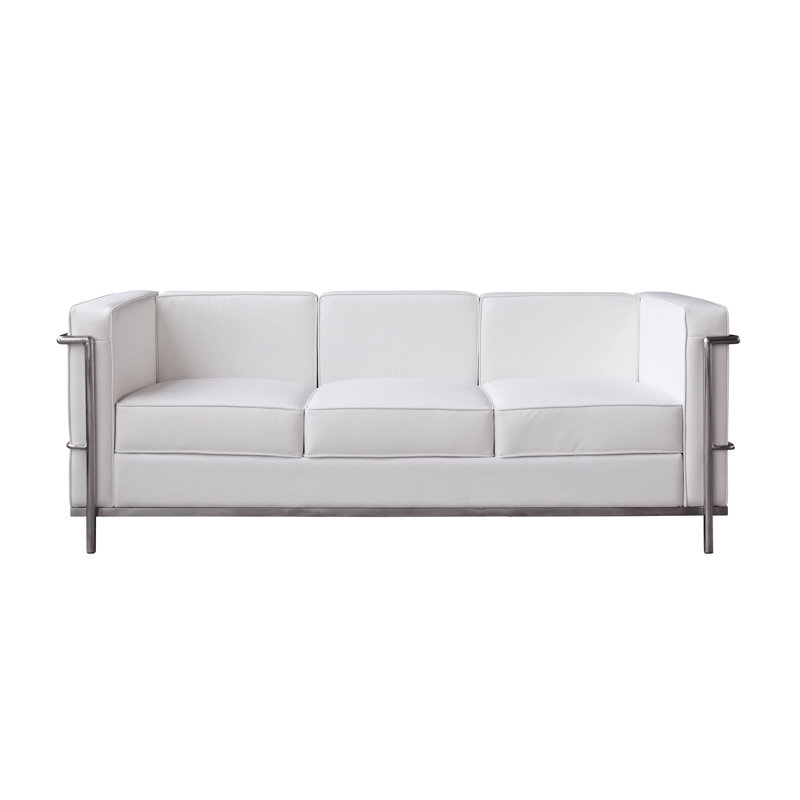 Canapé à accoudoirs en cuir véritable 70,8 po Fahy, Cuir blanc