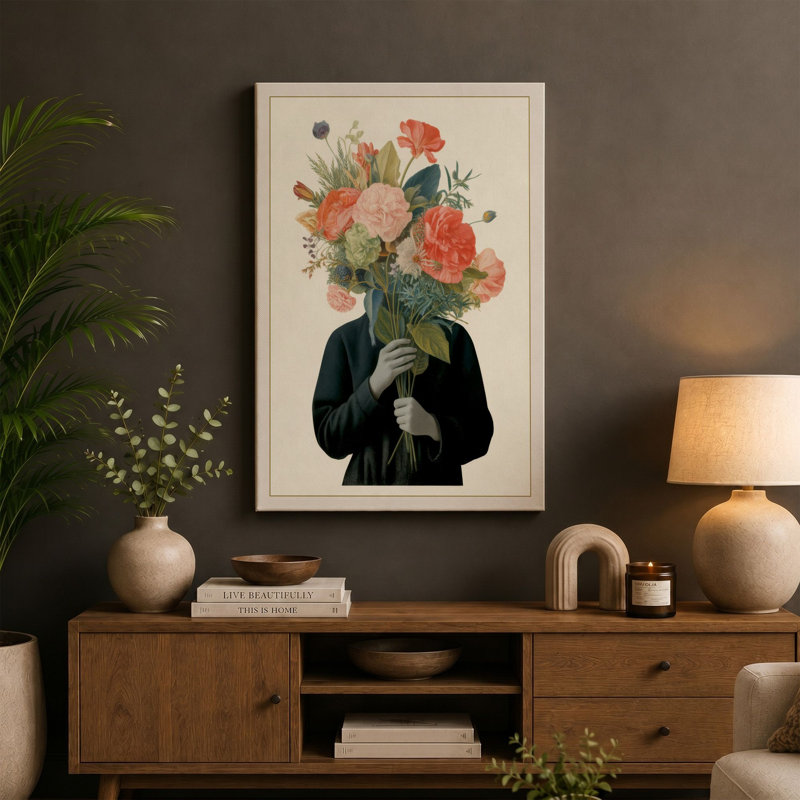 Bloom Where You Are Botanical 1 Piece Wrapped Canvas Wall Art, 36x24 - 91.4 x 61.0 cm, Taupe Border