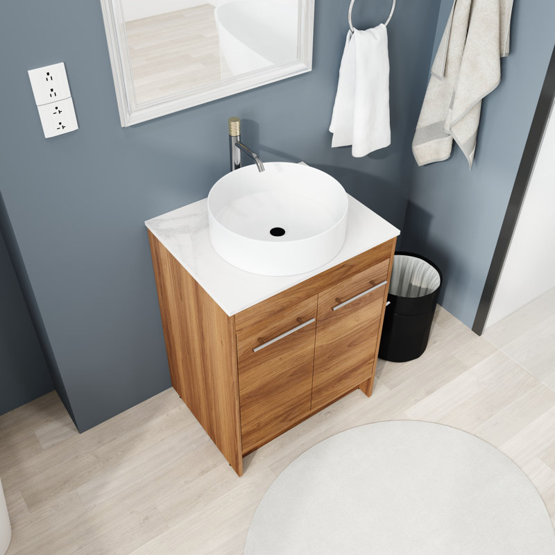 Ensemble de meuble-lavabo simple autoportant 23,6 po avec plateau en céramique éliset