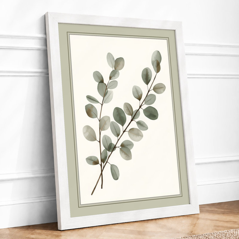 Single Stem in Mist Botanical - Framed Print, A4 - 29.7 x 21.0 cm, White