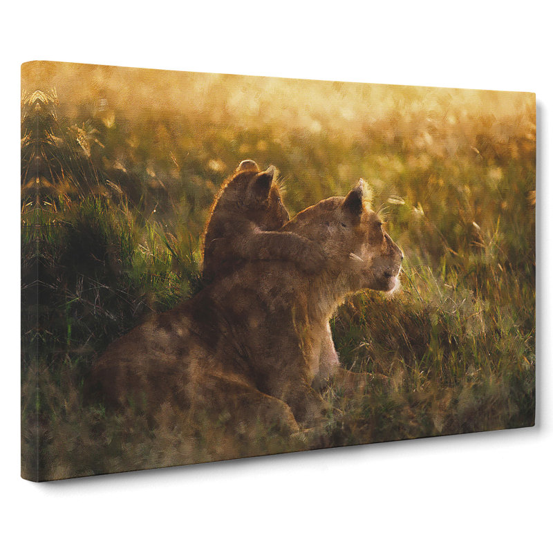 Lioness With Lion Cub - Wrapped Canvas, 50cm H x 76cm W x 3cm D