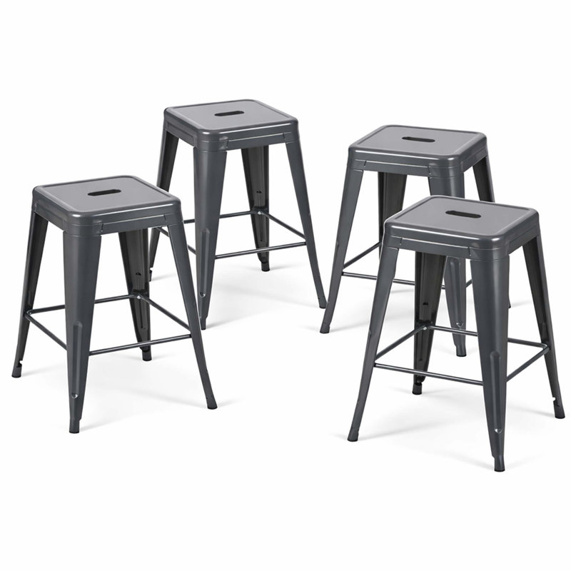 Ensemble de 4 tabourets de comptoir en métal sans dossier - 24 "tabourets de bar empilables industriels pour îlot de cuisine, bar et café