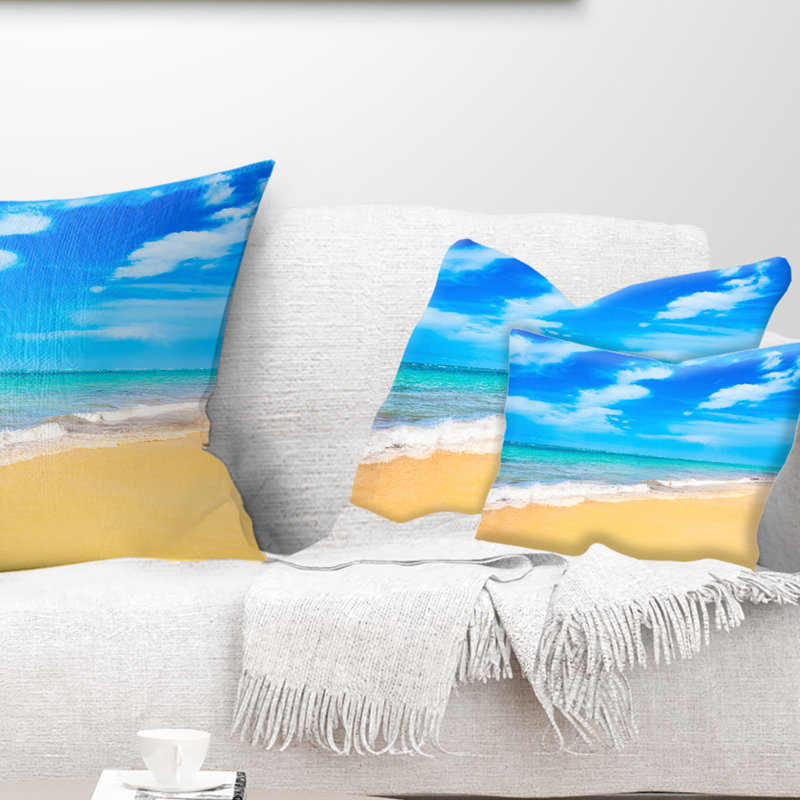 Coussin Blue Sandy Tropical Sea Beach - Sea & Shore, Rectangle, 12 po x 20 po
