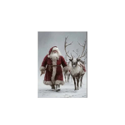 40*28，1pc Santa Claus & Reindeer Canvas Wall Art - 2D Flat Printed Mural with Wooden Frame, Festive Snowy Scene for Living Room.