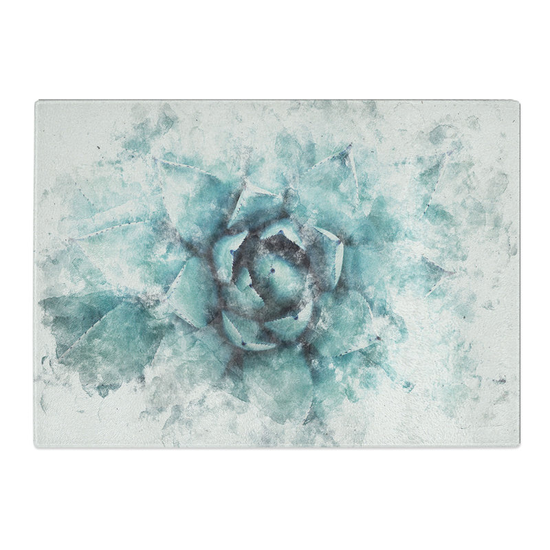 Tempered Glass Centre of a Green Succulent Plant Chopping Board, 28.5 cm x 39 cm