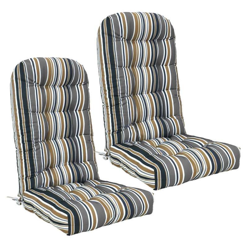 Outdoor Replacement Cushion Set  4.7" Thick High Back Seat / Back Cushions with Ties, Buckle (Set of 2), Brown Striped