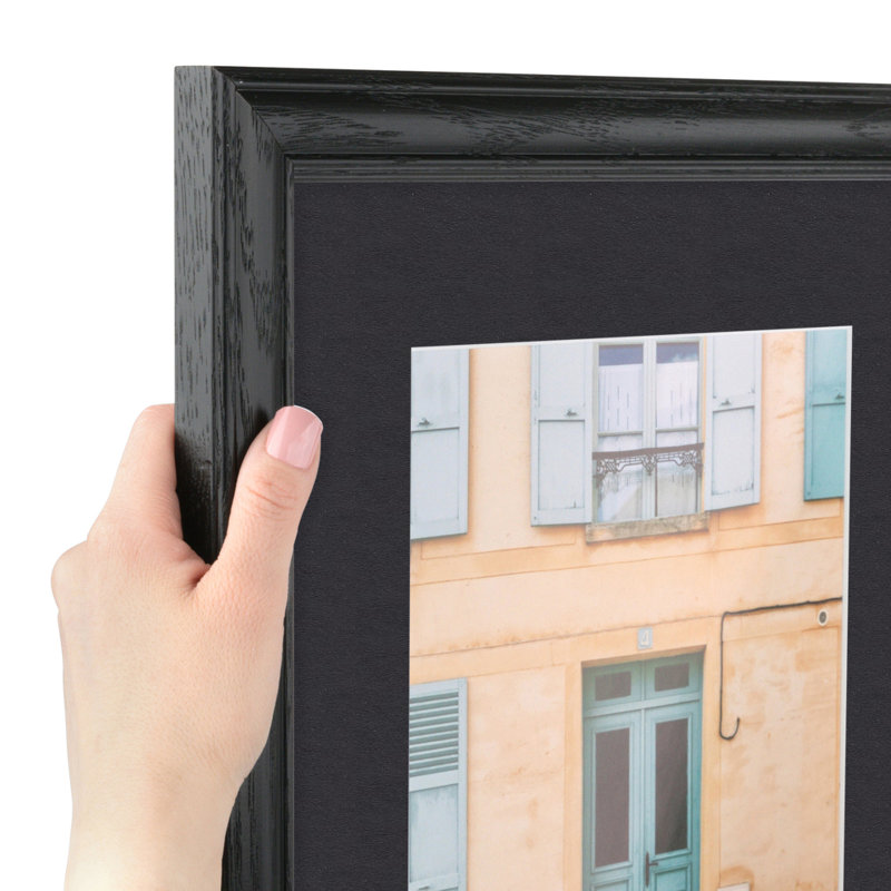 Black Wood Matte Picture Frame with Mat, Black