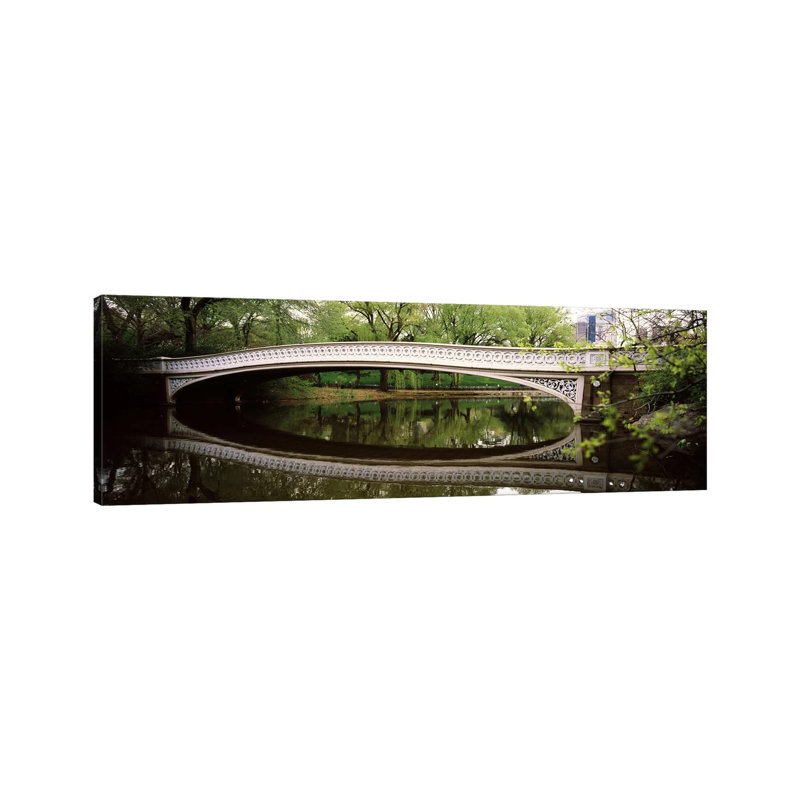 Arch Bridge Across a Lake, Central Park, Manhattan, New York City 1 Piece Wrapped Canvas Panoramic Wall Art
