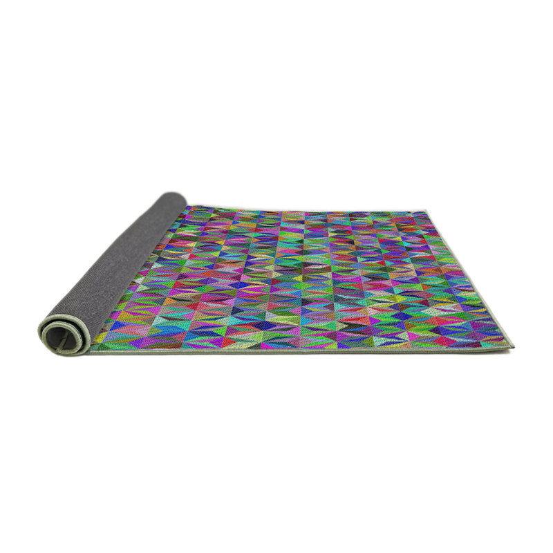 Tapis rouge/vert/rose à motifs, Rond 5 pi