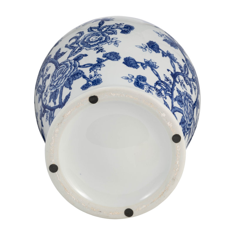 Ceramic Chinoiserie Ginger Jar with Lid, 18" H x 10" W x 10" D
