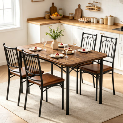 5-Piece Dining Table Set For 4,Kitchen Table With 4 Pu Upholstered Dining Chairs(Set Of 5)