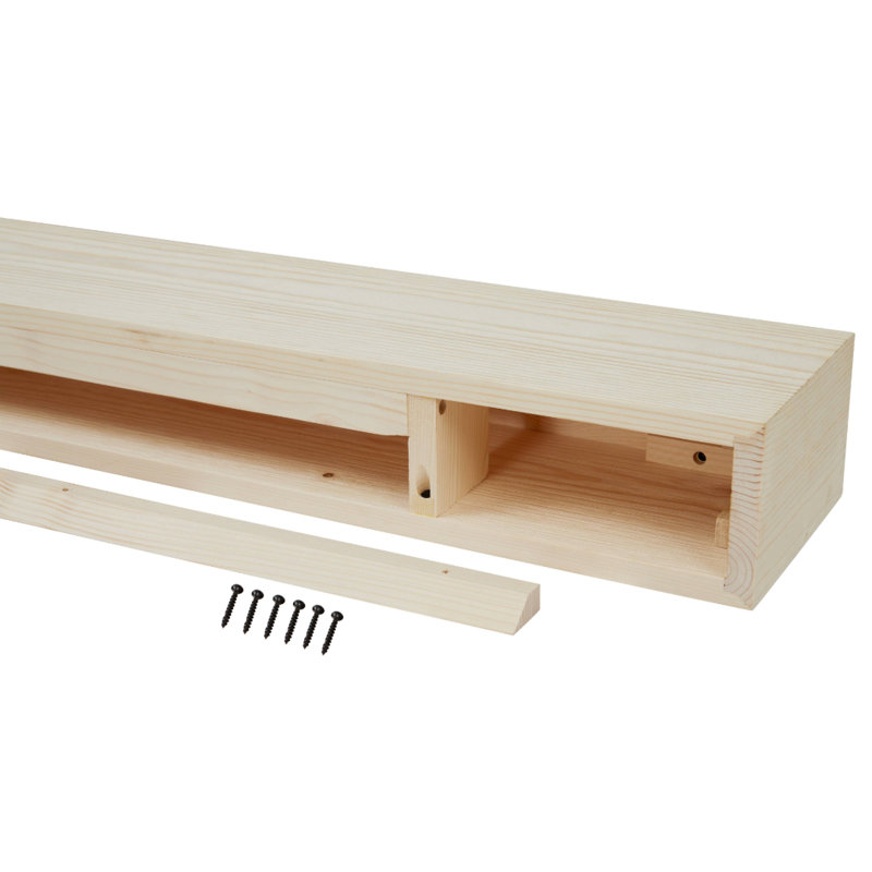 Tablette de manteau de cheminée en bois massif Encase, Sans finition, 84"