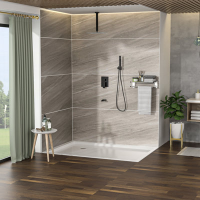 Ensemble de douche huilé en bronze huilé - Douche de baignoire à fixation au plafond de 12 po à 3 fonctions de pluie et douches à main - Valve équilibrée Installation facile Système de gage de propreté avec hygiène simple de 12 pouces