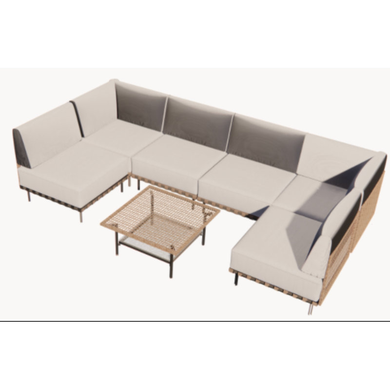 Ensemble de canapé modulaire d'extérieur en osier avec coussins de 6 pouces et table basse, Ensemble de 5 pièces, Gris