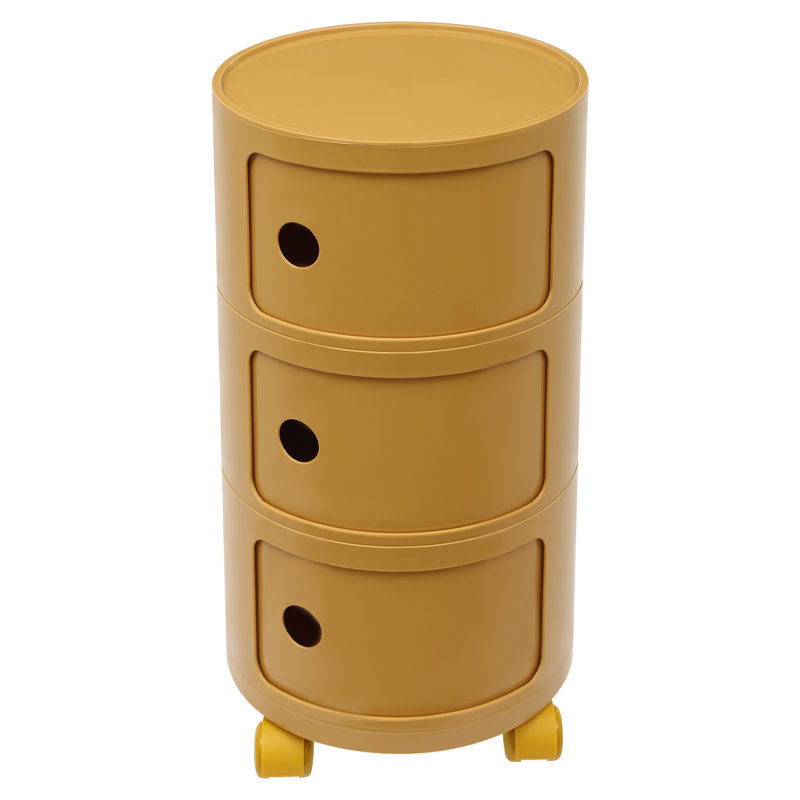 Rangement à 3 niveaux avec tiroir et armoire, Jaune