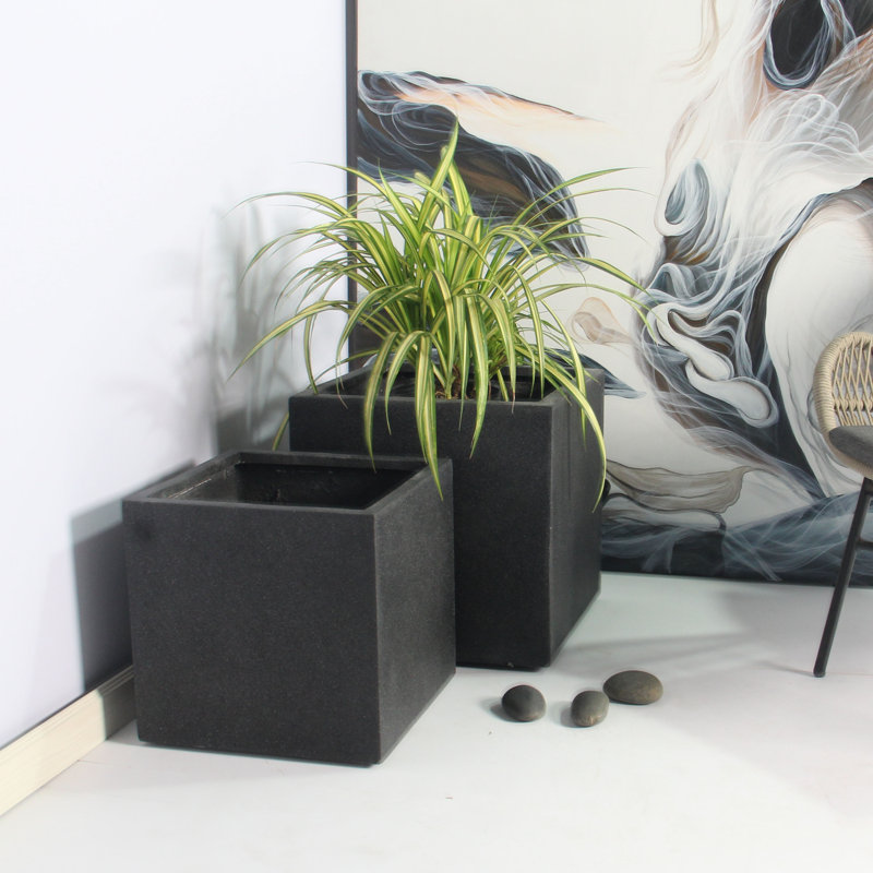 Poly Fiber Stone Planter Box Set, Black