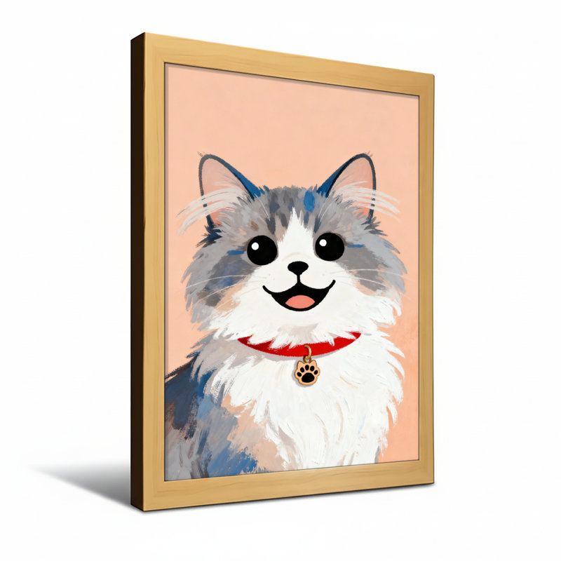 Animaux, chat mignon avec collier rouge et étiquette de patte, H 18 po x l 12 po, Toile tendue, Ne s’applique pas
