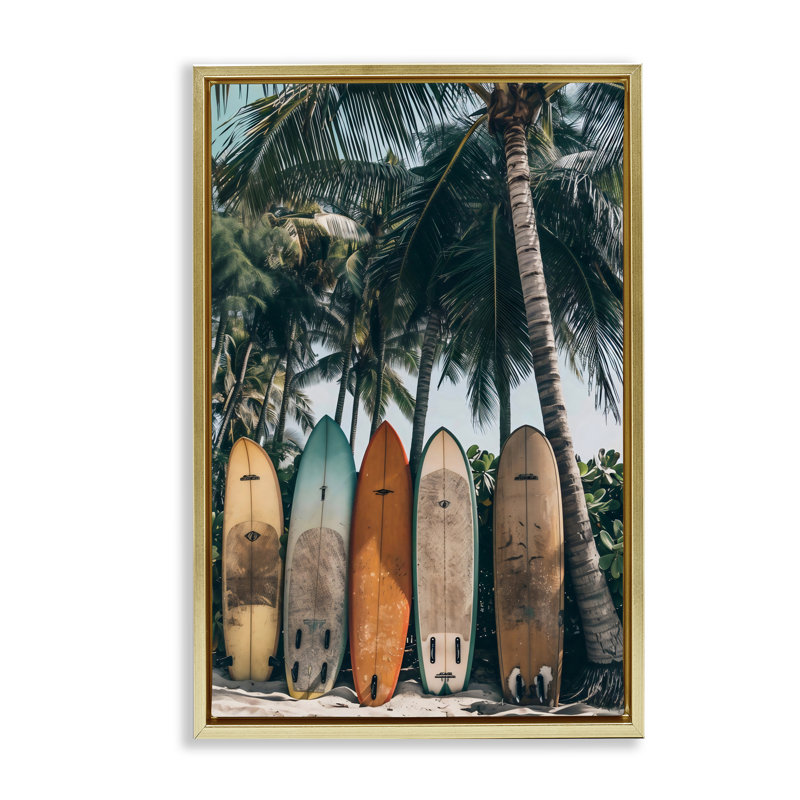 Cadre flottant de planche de surf rétro, design par LSR Design Studio, H 25 po x l 17 po, Cadre flottant métallique doré