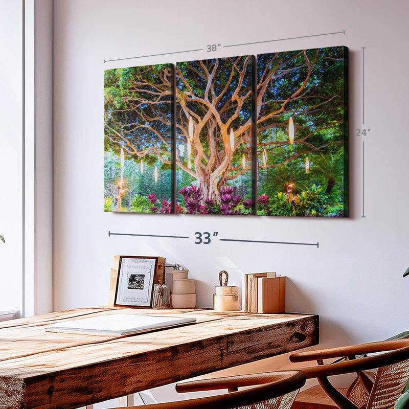 " Hawaiian Banyan Tree " 3 - Pieces, 24" H x 38" W x 1.25" D