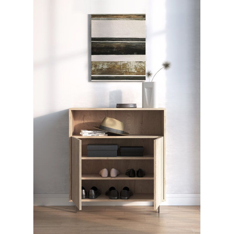 10 Pair Shoe Storage Cabinet, Light Oak