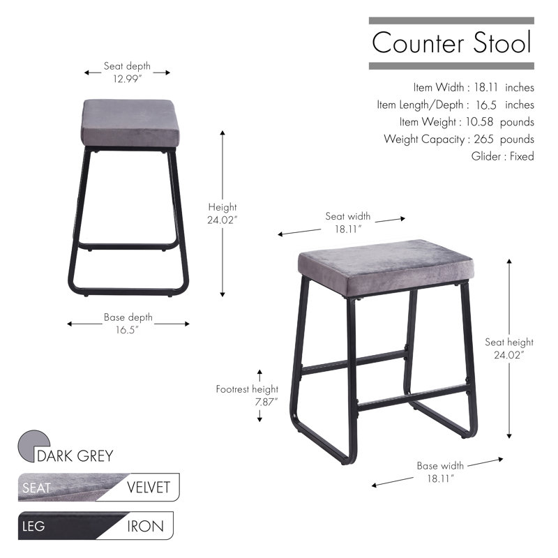 Velmon 24.02'' Bar Stool, Dark Gray