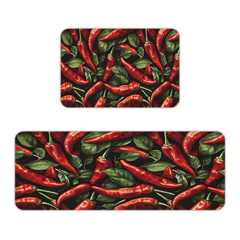 Ensemble de 2 tapis de cuisine rouges à motif de piment rouge