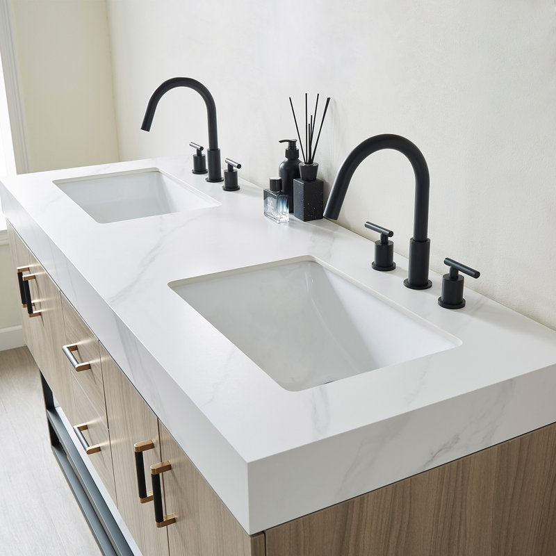 Toledo 60" Double Bathroom Vanity Set, Light Walnut Finish
