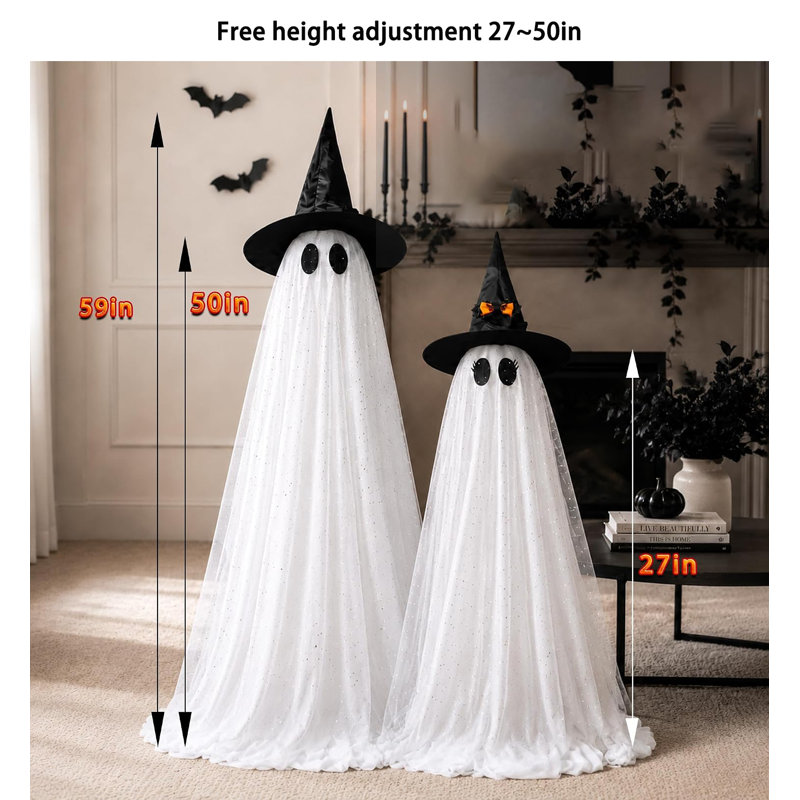 Guirlande lumineuse fantôme effrayante de 150 cm avec télécommande, ensemble de 2 décorations d'Halloween