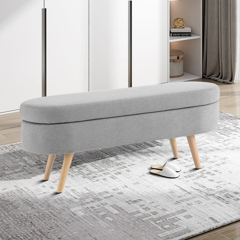 Elegant Minimalist Designed Linen Upholstered Storage Bench With Flip-Top Cabinet, Gray